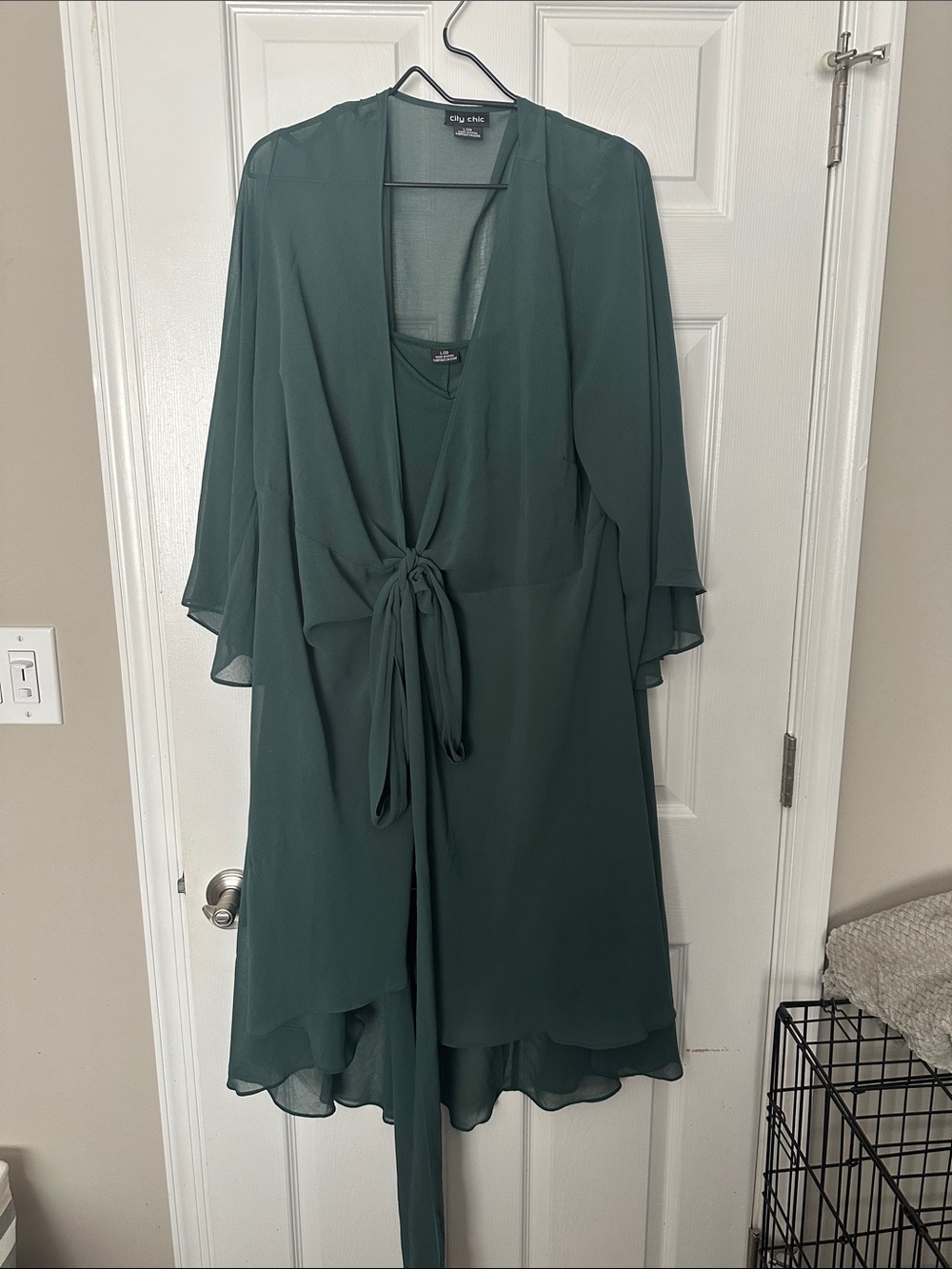 City Chic Forest Green Tie-Waist Chiffon Dress